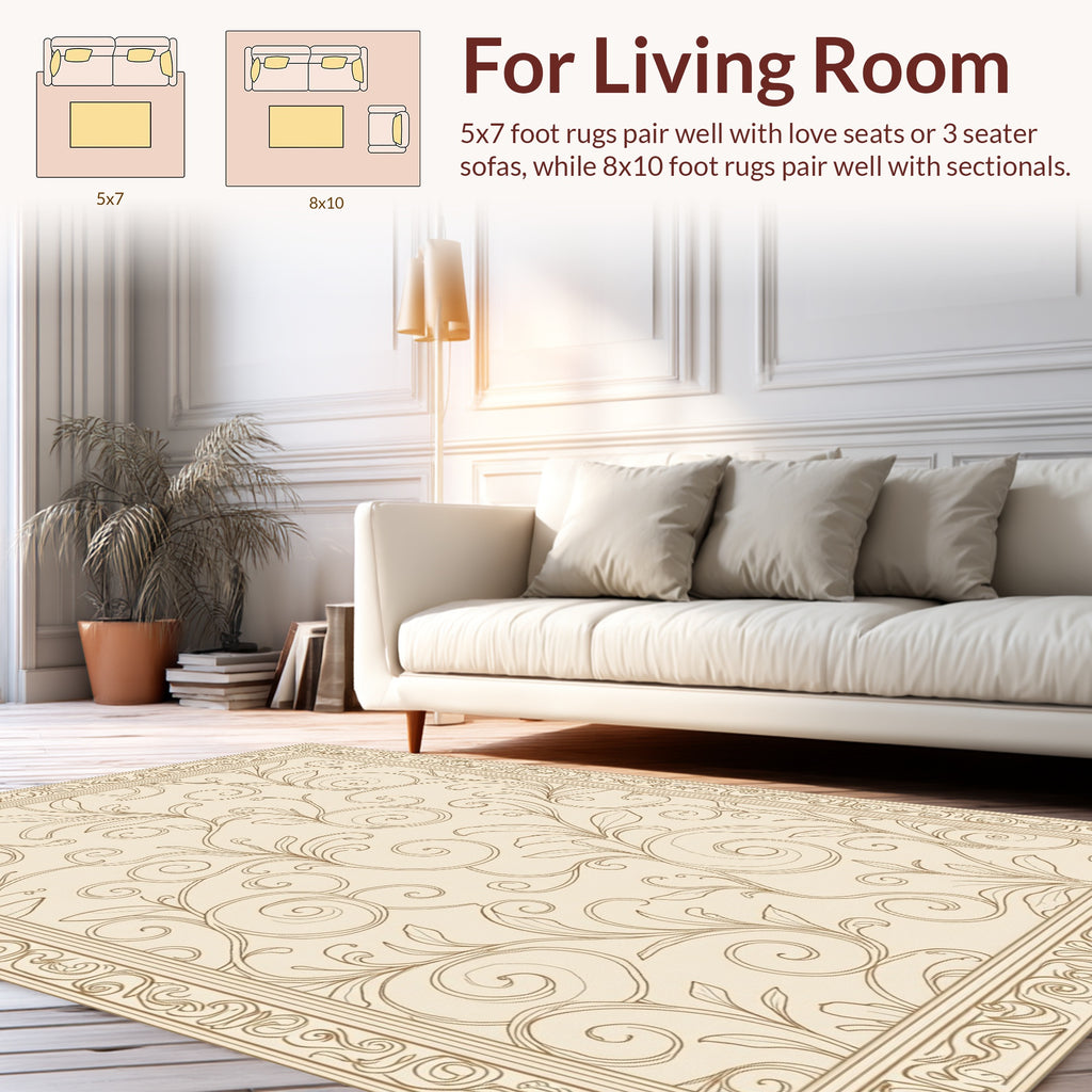 Elegant Scrollwork Floral Pattern Rug