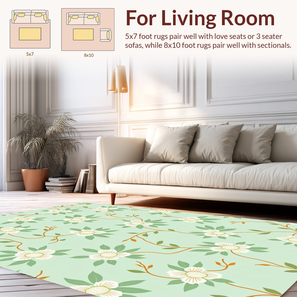 Mint Green Floral Vine Pattern Rug