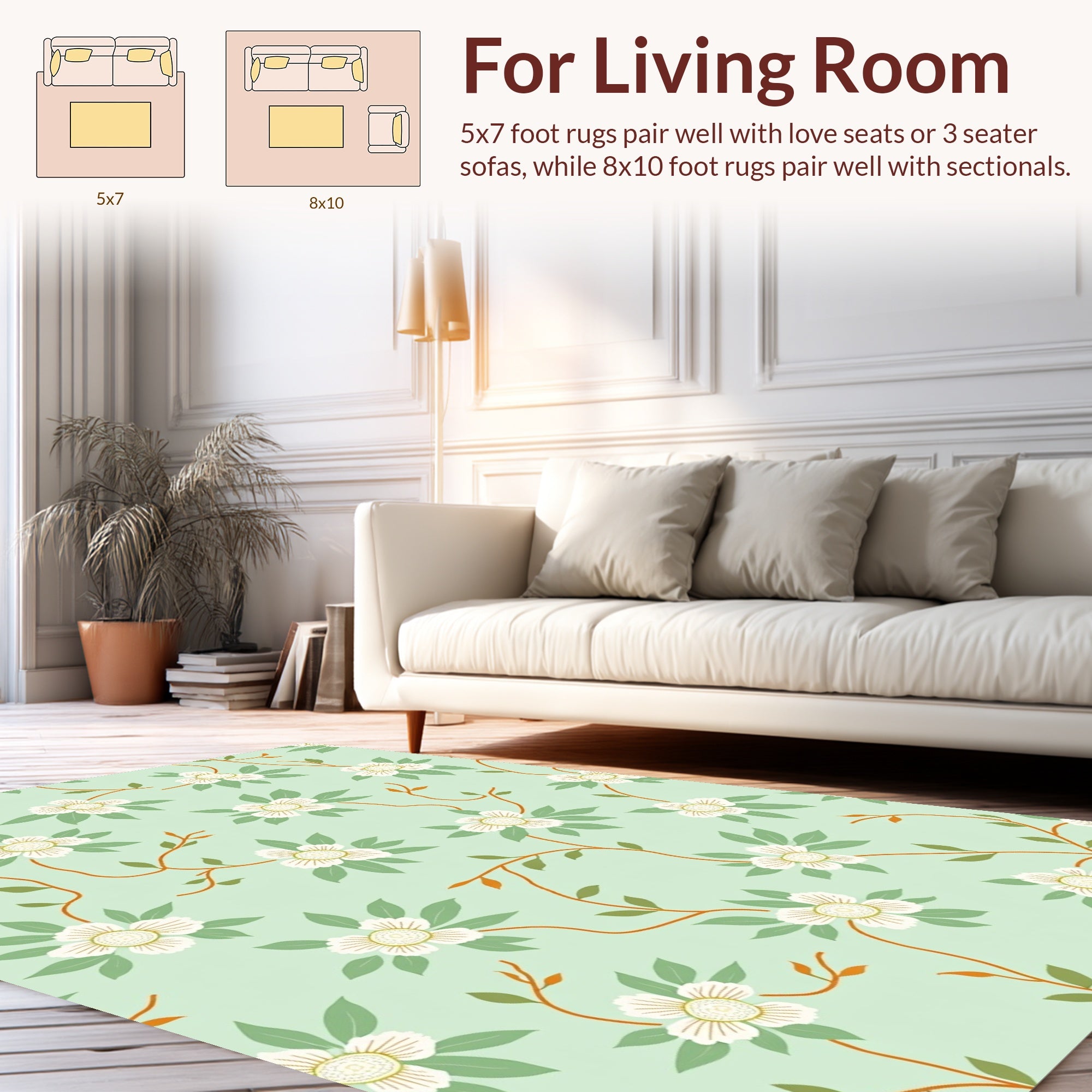 Mint Green Floral Vine Pattern Rug