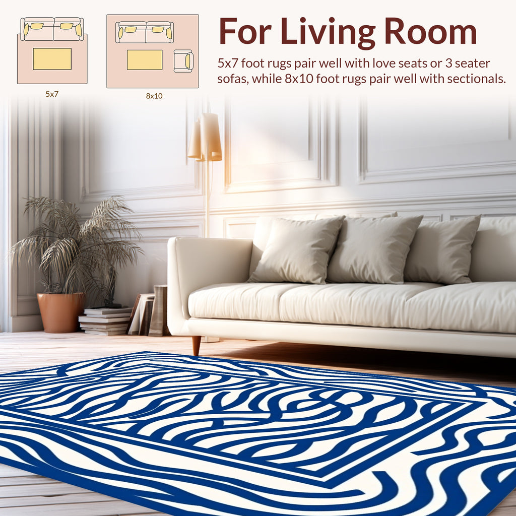 Abstract Blue Wavy Lines Rug