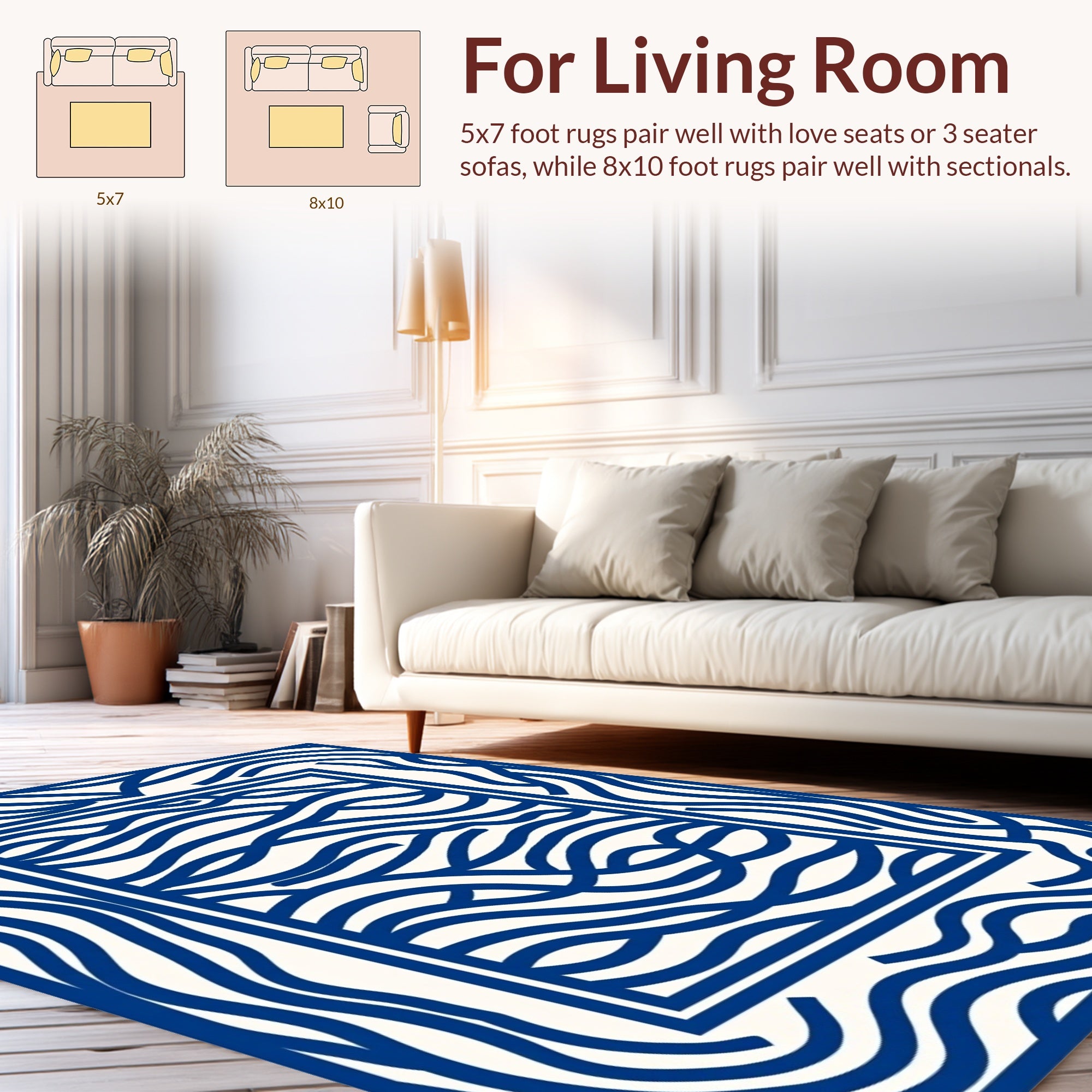 Abstract Blue Wavy Lines Rug