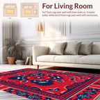 Bold Red Blue Floral Patterned Rug