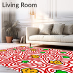 Whimsical Red Swirl Yellow Green Blossoms Rug