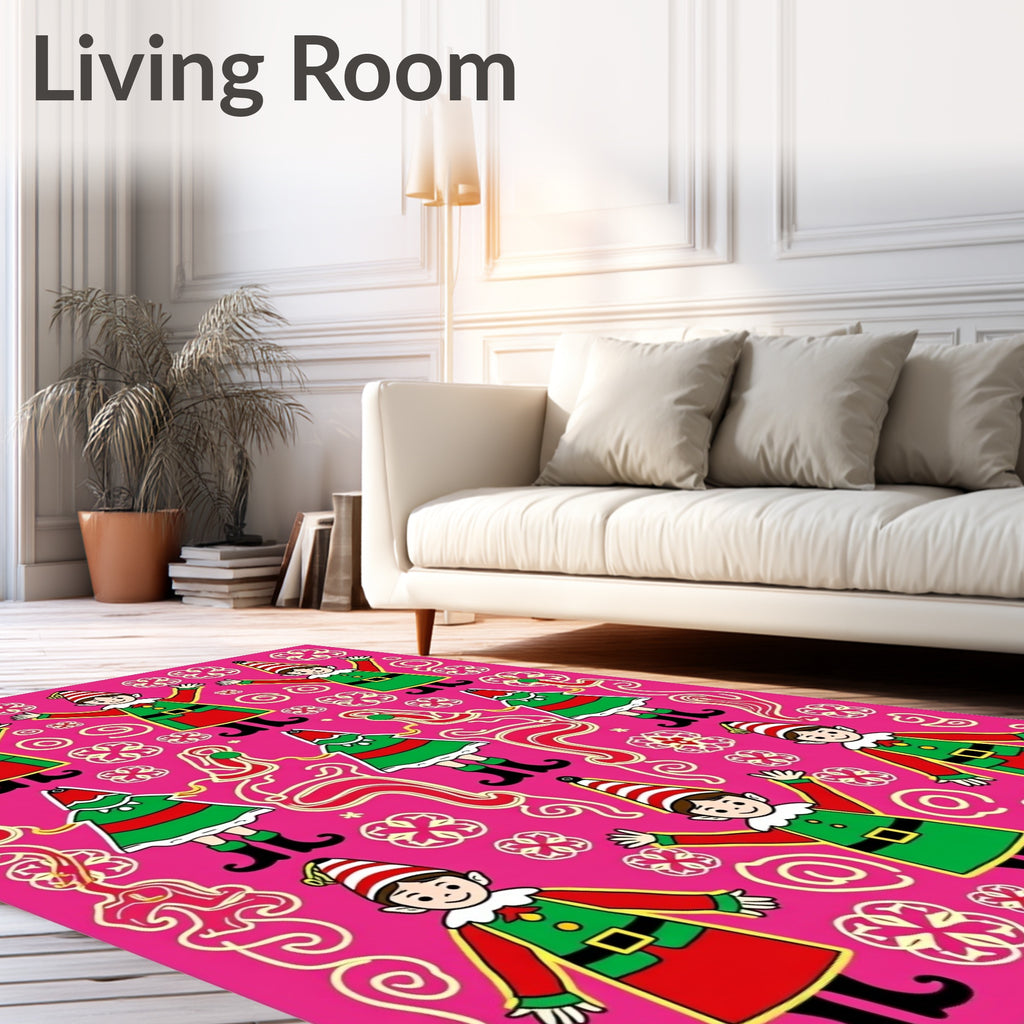 Pink Elf Holiday Festive Whimsical Characters Rug
