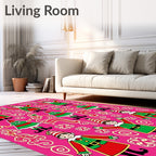 Pink Elf Holiday Festive Whimsical Characters Rug
