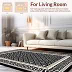 Intricate Black White Geometric Border Design Rug