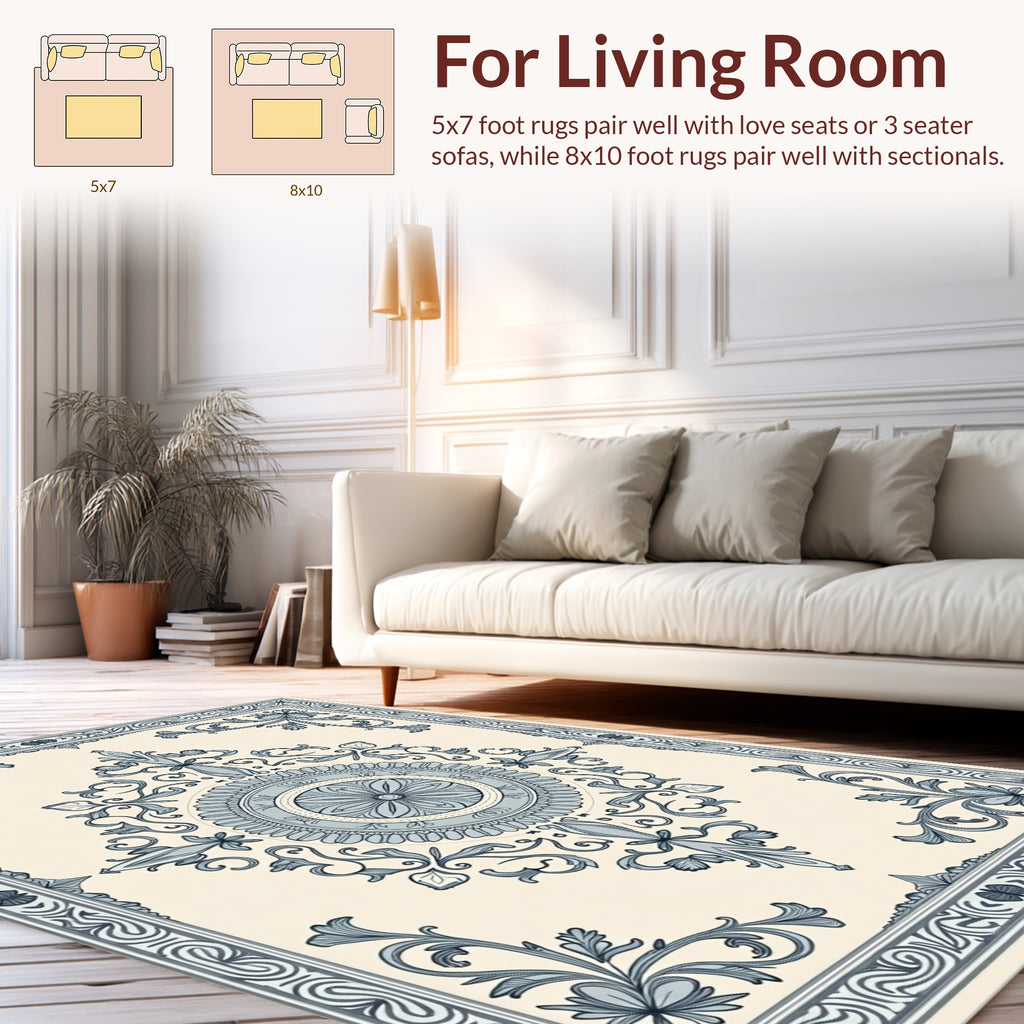 Ornate Blue Floral Mandala Pattern Rug