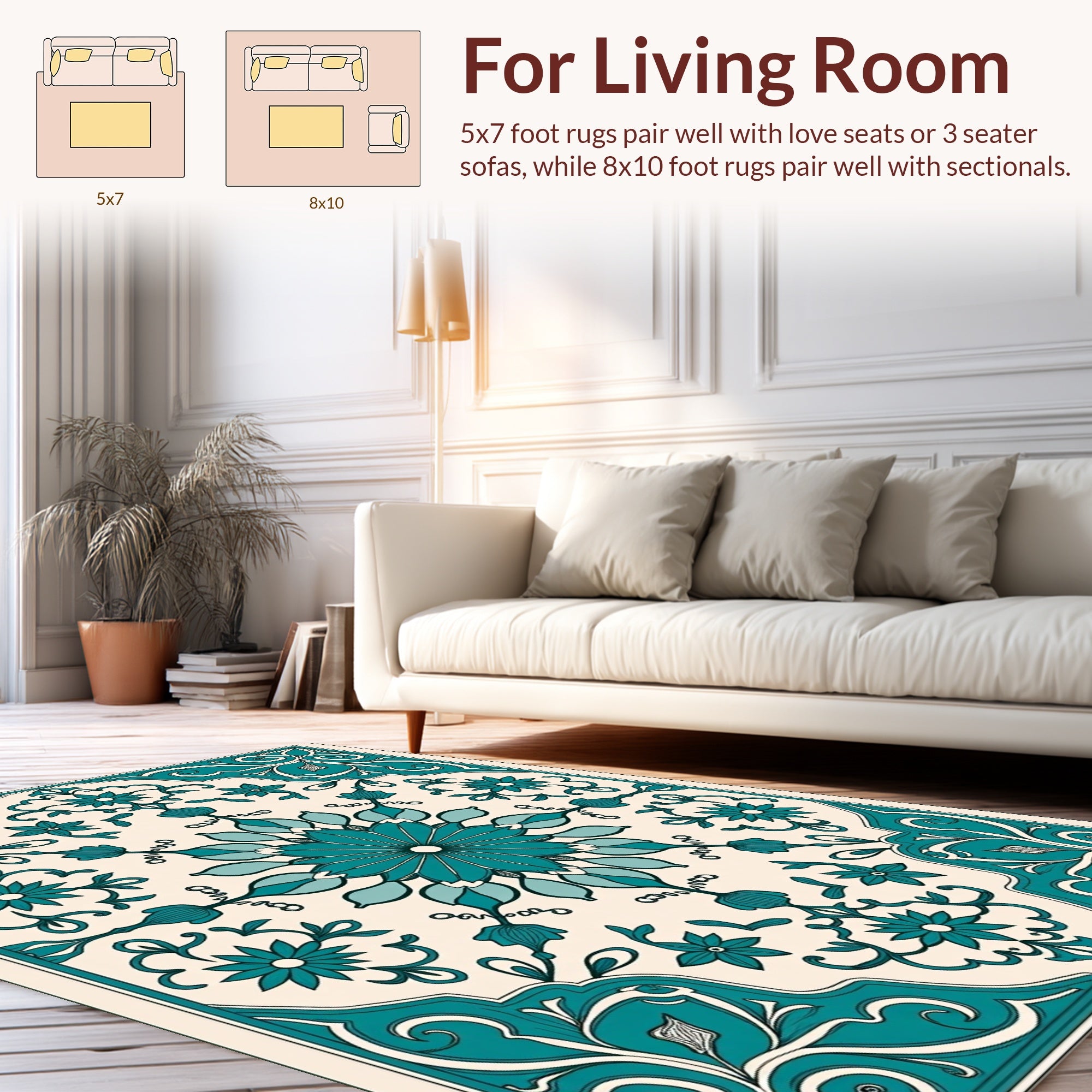 Teal Floral Mandala Medallion Design Rug