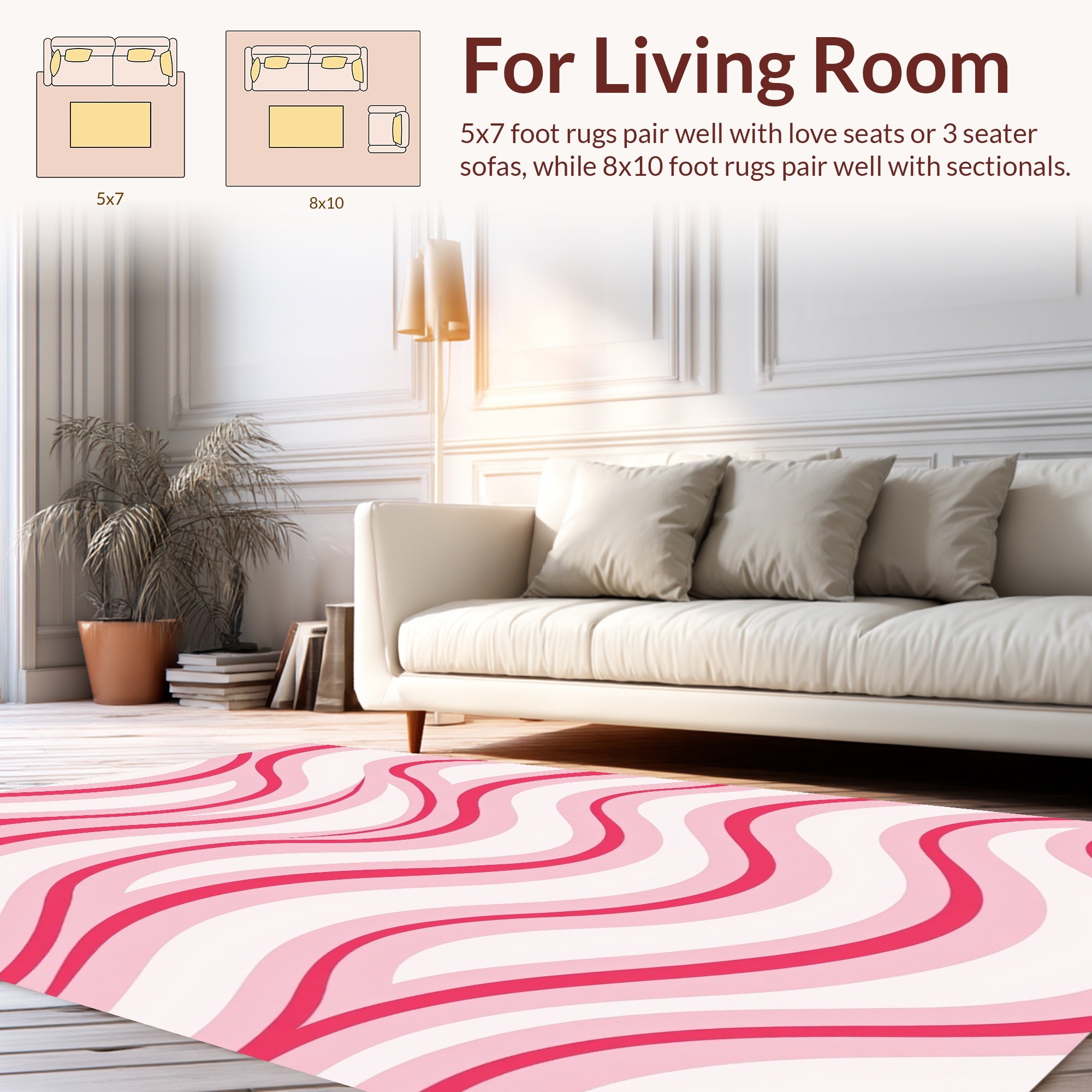 Pink Curving Stripes Design Rug