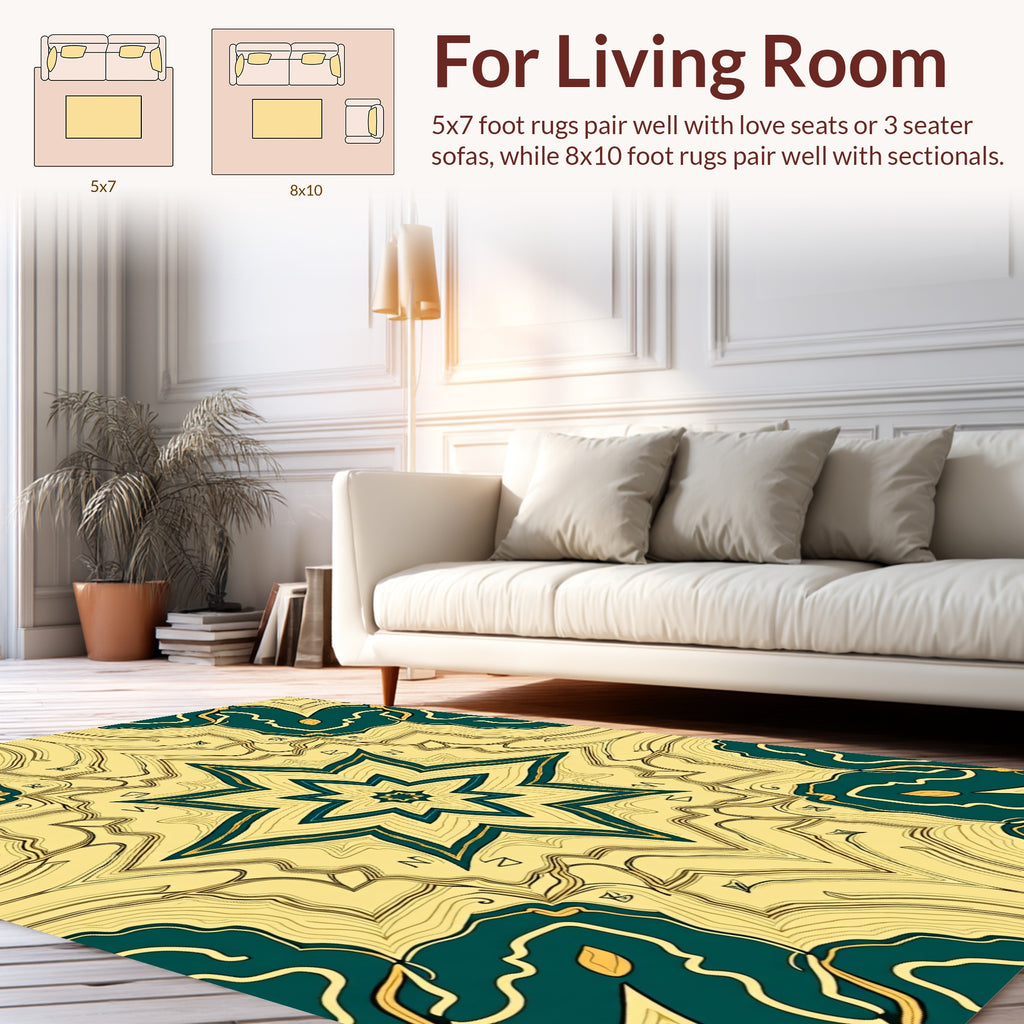 Yellow Teal Abstract Starburst Pattern Rug