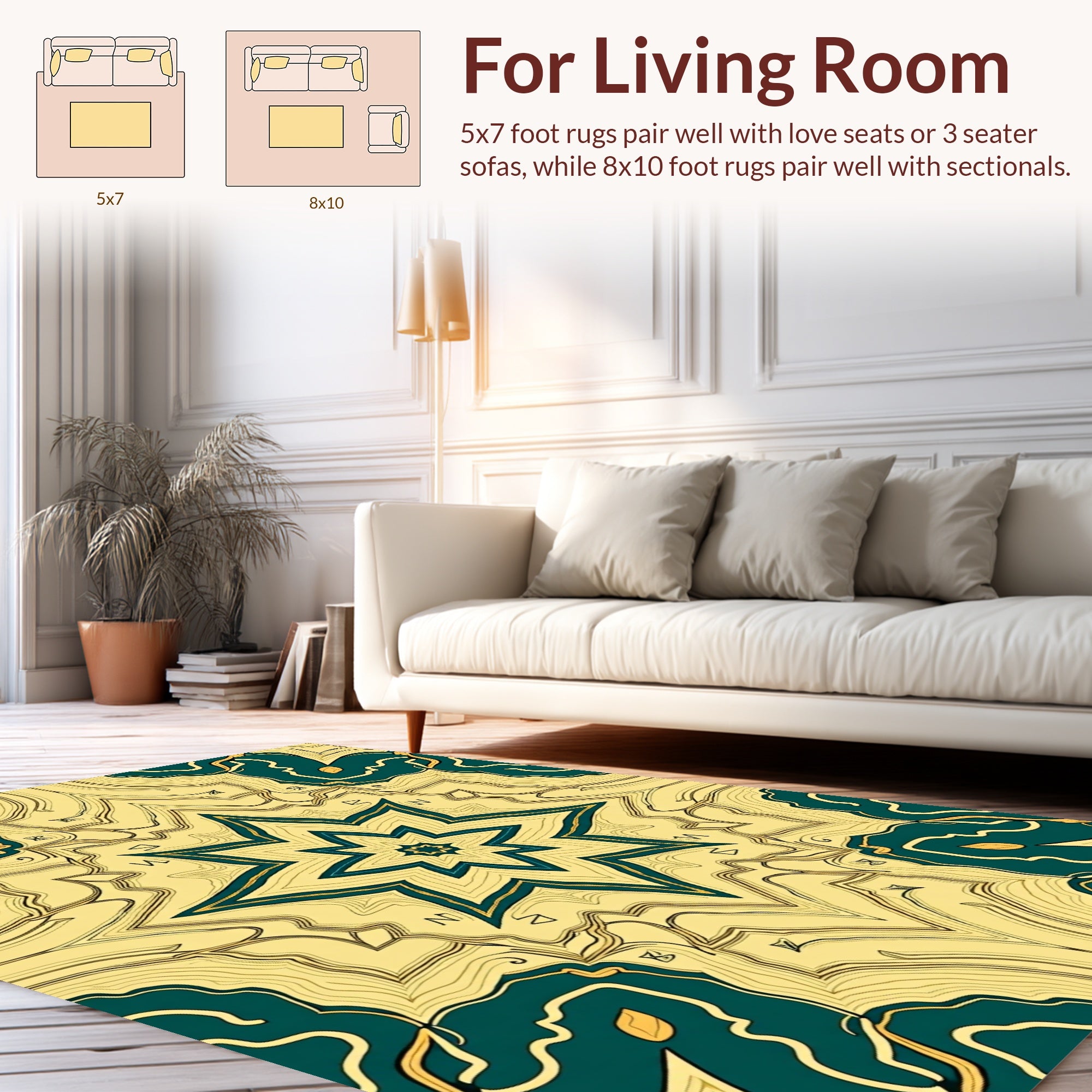Yellow Teal Abstract Starburst Pattern Rug