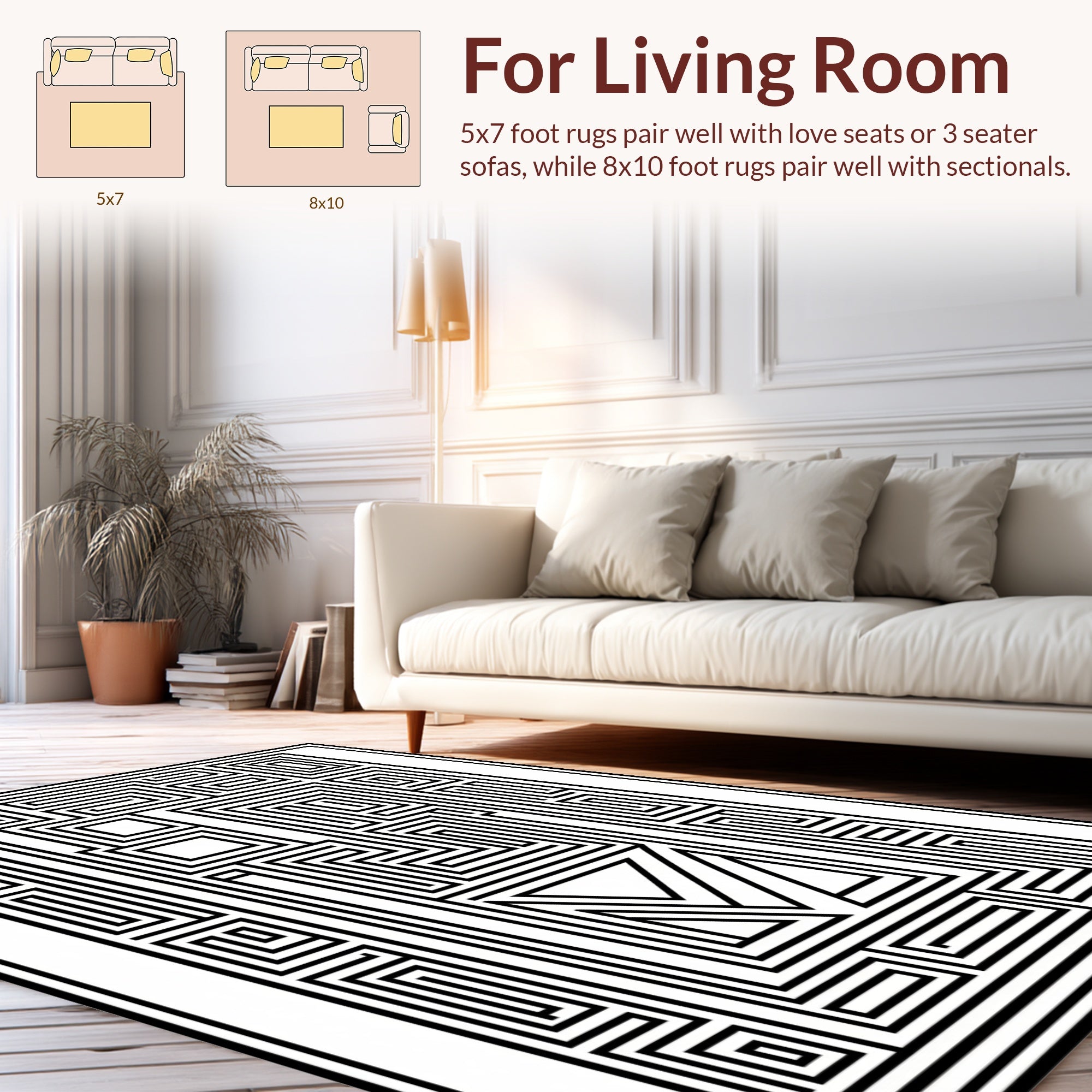 Abstract Maze Geometric Black White Pattern Rug
