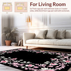 Pink Rose Floral Swirl Border Design Rug