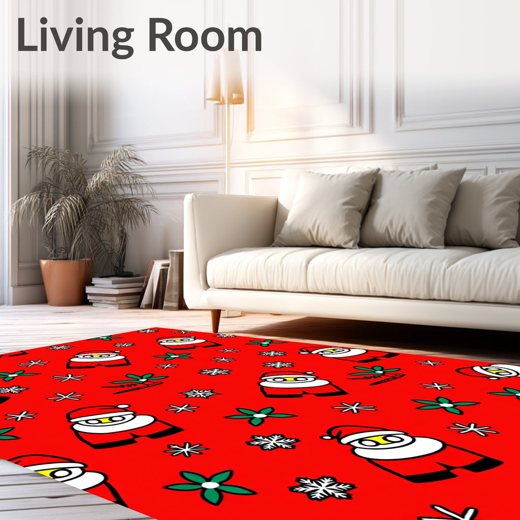 Festive Red Santa Snowflakes Holiday Collage Rug