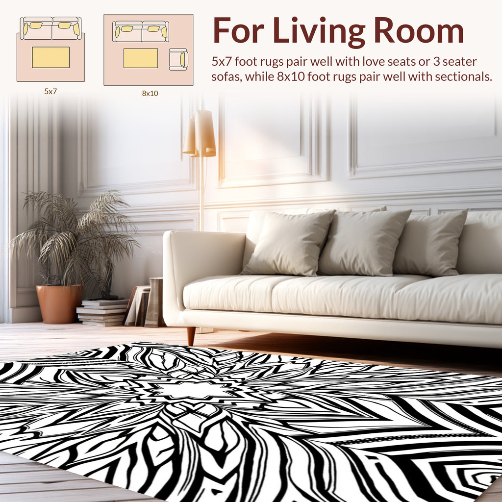 Abstract Black White Floral Design Rug