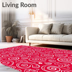 Whimsical Red Swirl Animal Sketch Rug