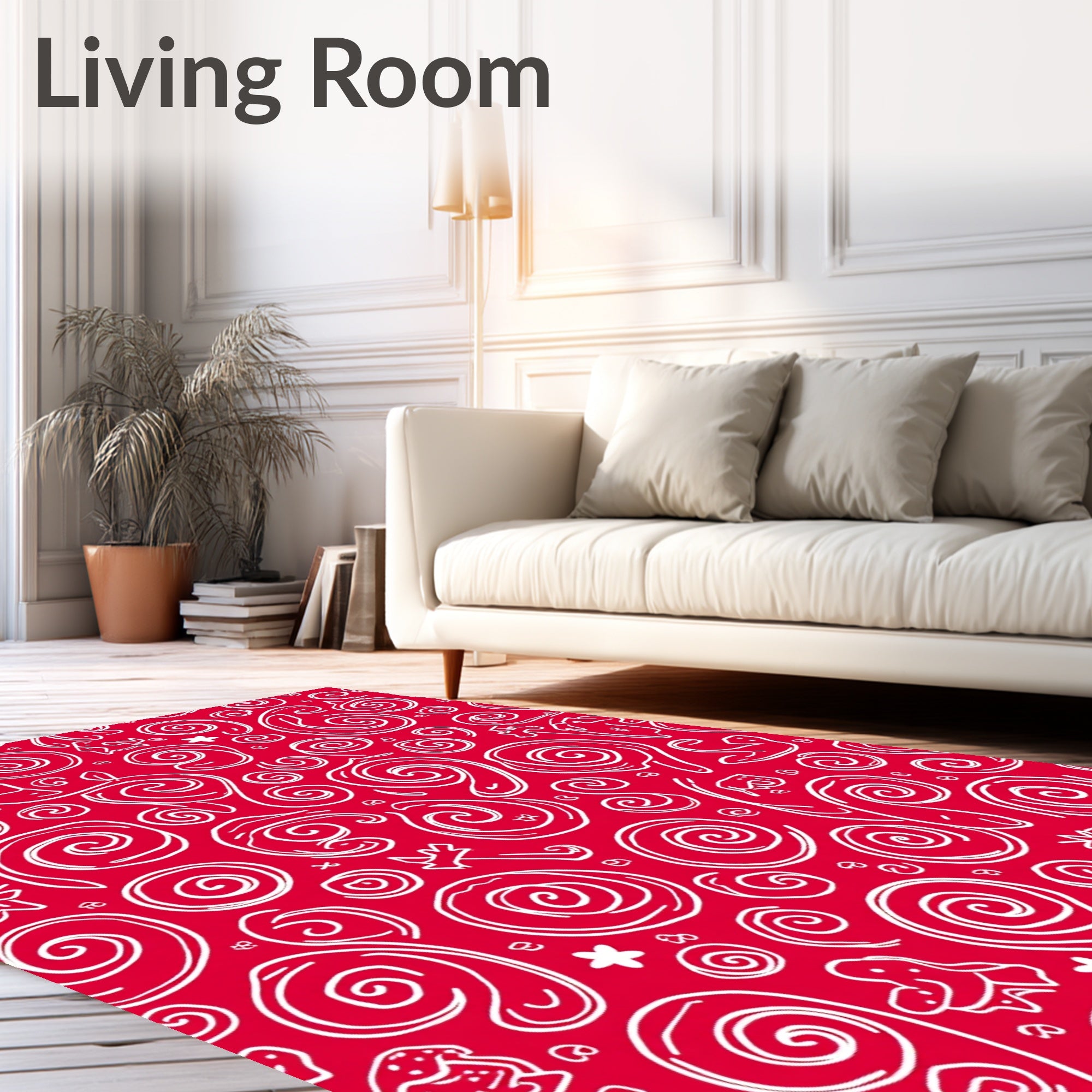 Whimsical Red Swirl Animal Sketch Rug