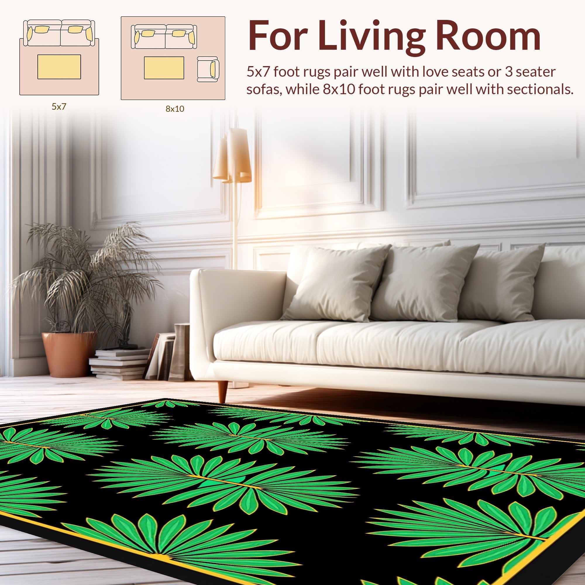 Green Palmetto Leaf Patterned Rug