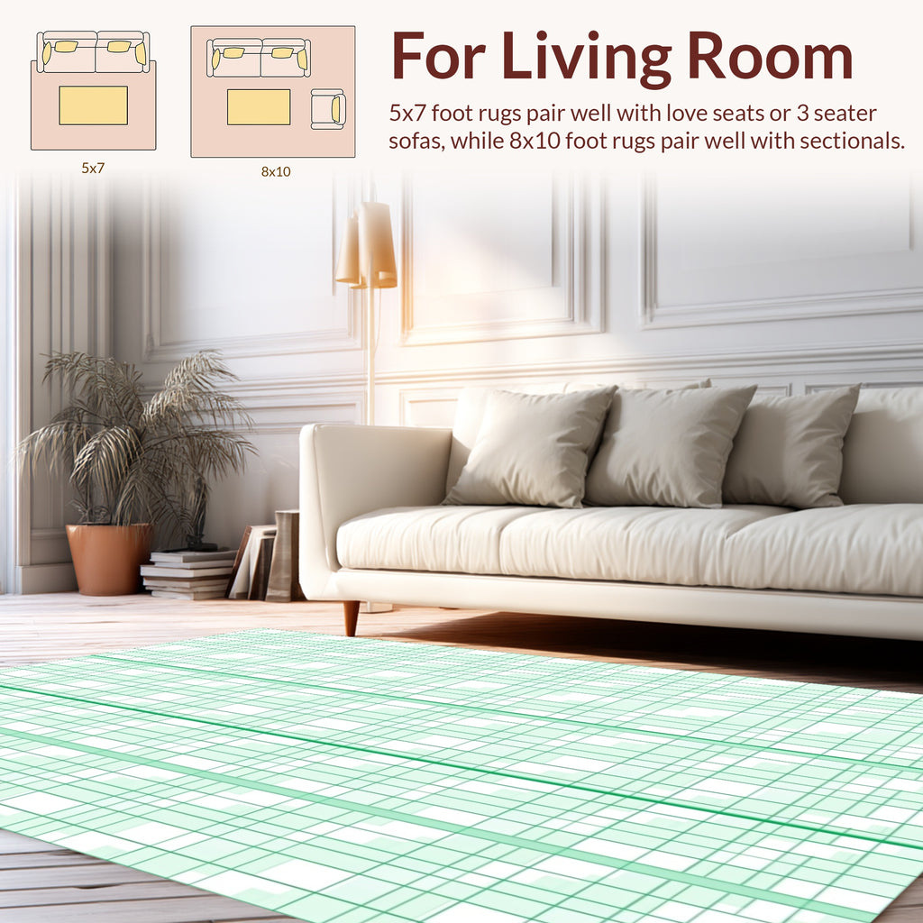 Green Grid Pattern Textile Design Rug