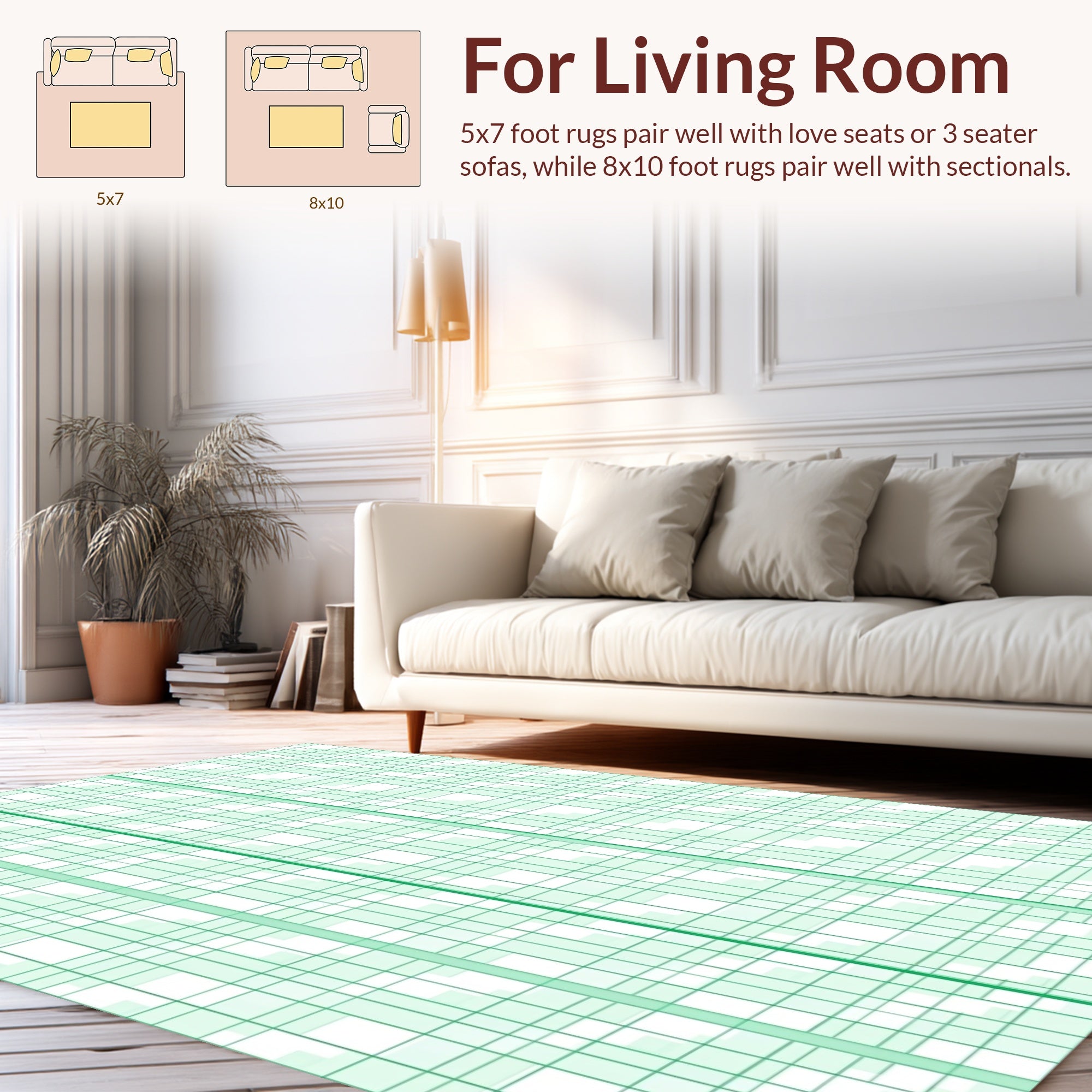 Green Grid Pattern Textile Design Rug