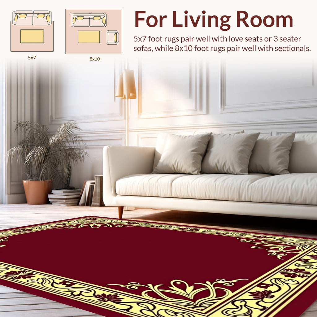 Ornate Flourish Floral Border Design Rug