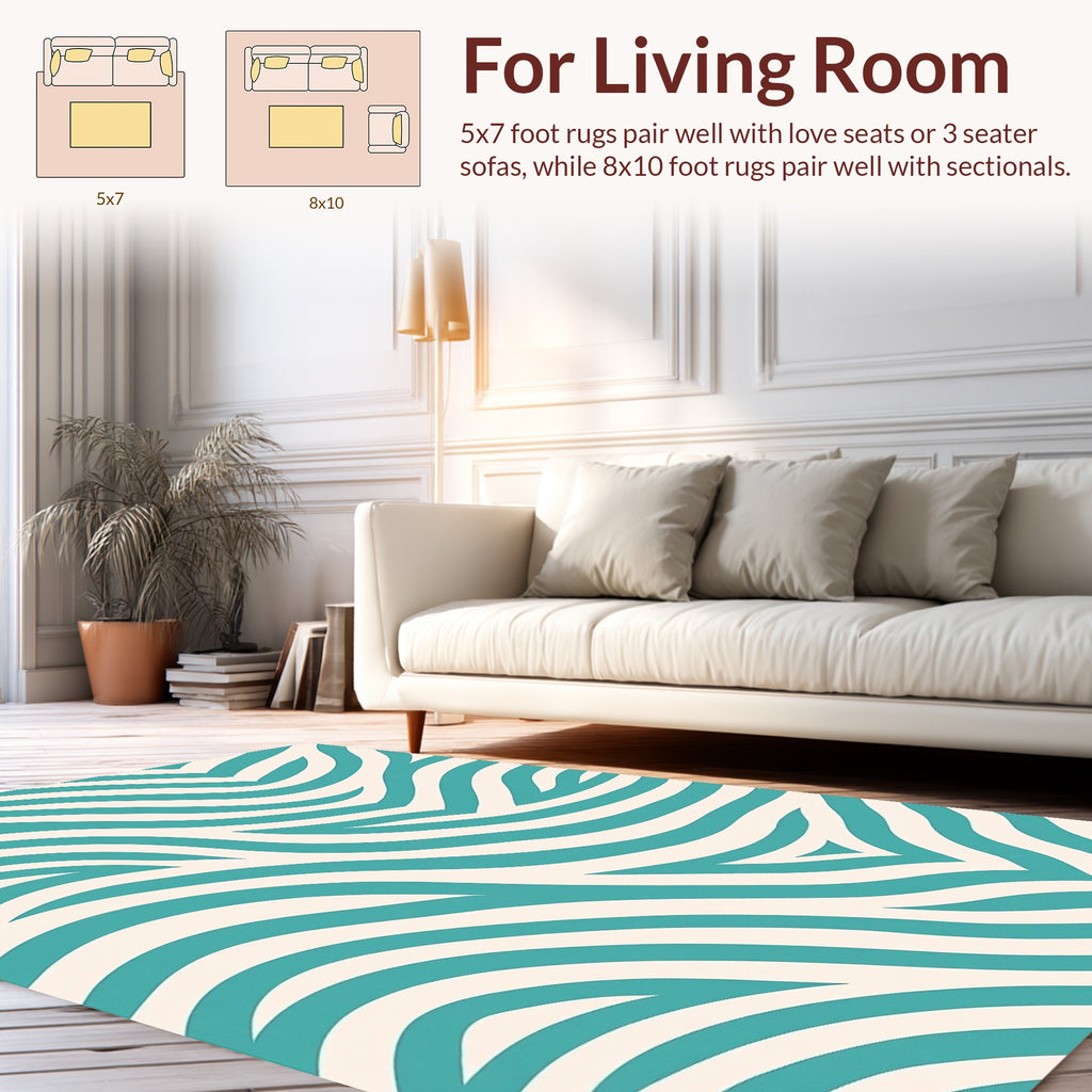 Aqua Cream Sweeping Stripe Pattern Rug
