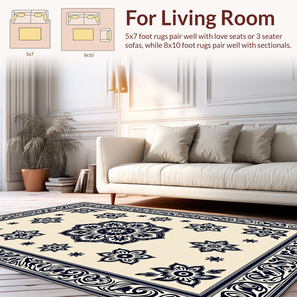 Elegant Floral Medallion Border Design Rug