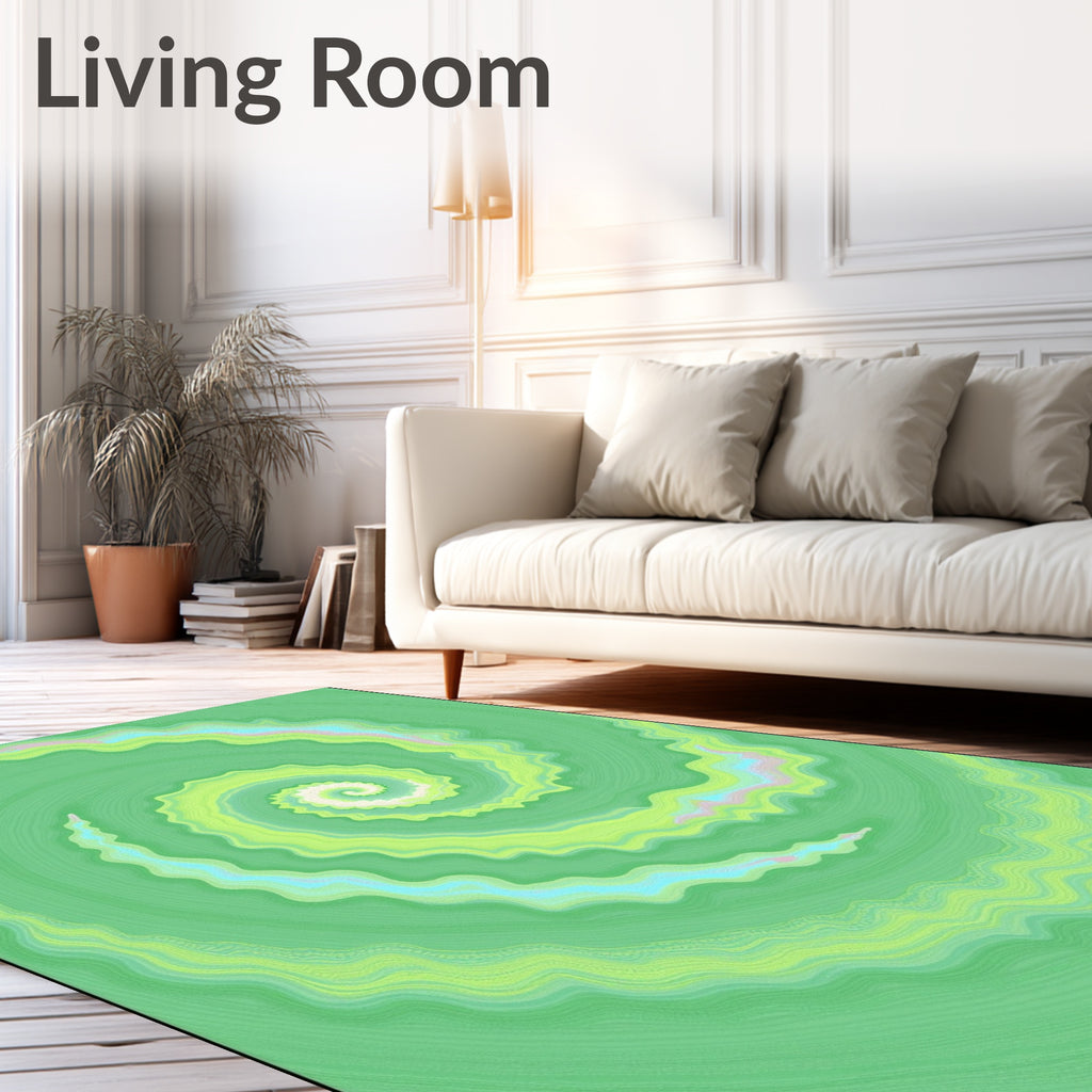 Muted Green Wavy Spiral Rug