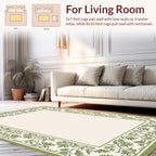 Green Floral Scrollwork Border Pattern Rug