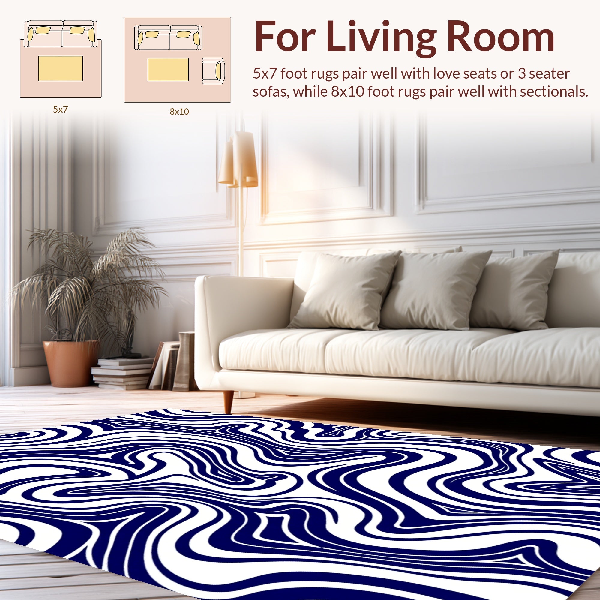 Navy Blue White Swirl Pattern Rug