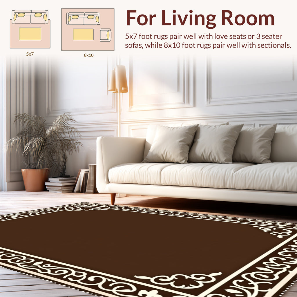 Classic Brown Ivory Scroll Border Rug