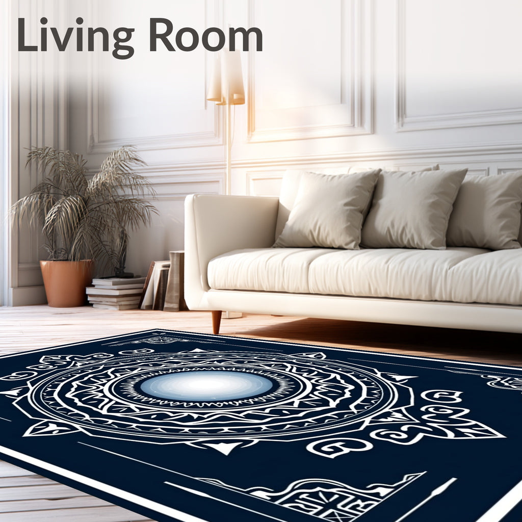 Midnight Blue Celestial Sunburst Mandala Rug