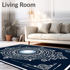 Midnight Blue Celestial Sunburst Mandala Rug