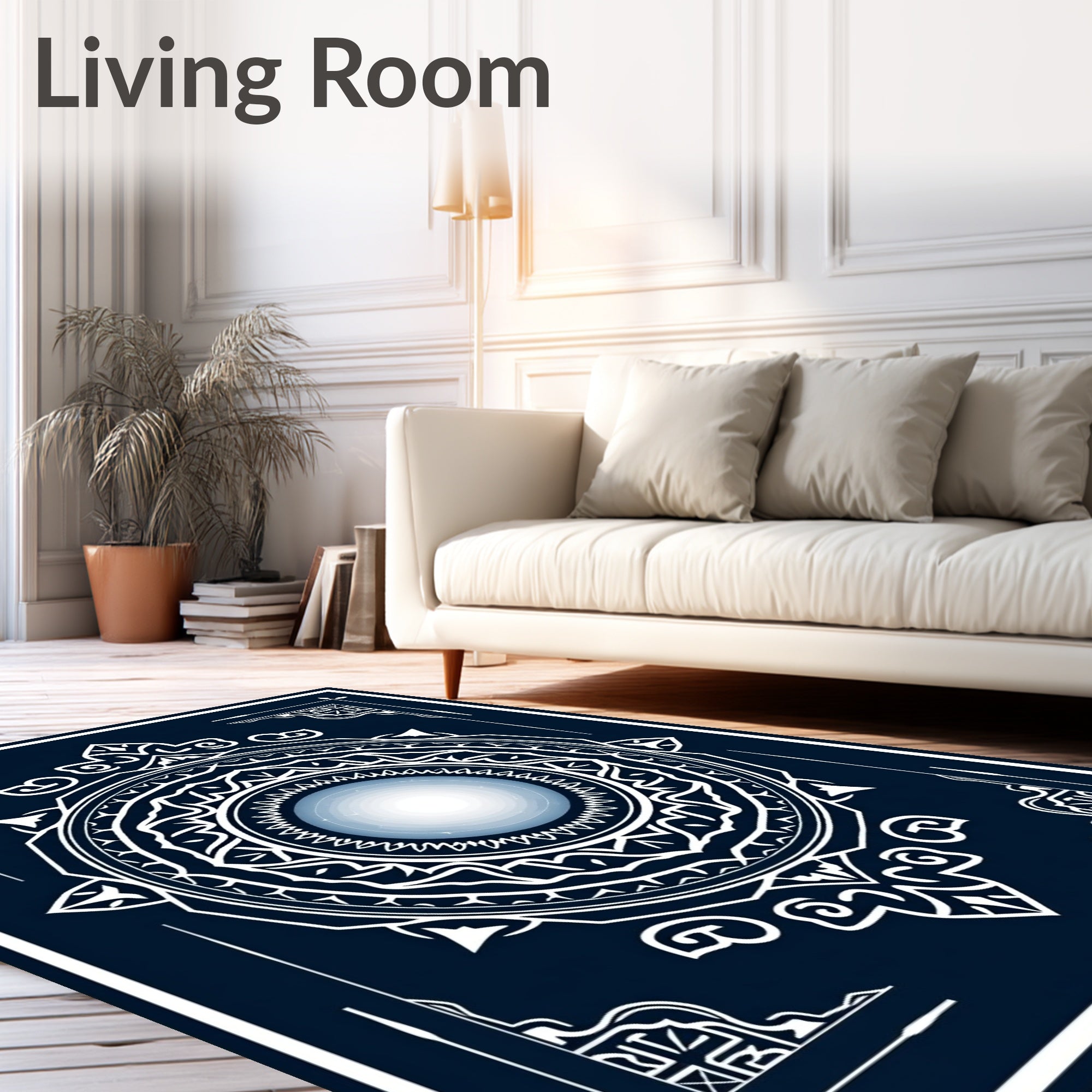 Midnight Blue Celestial Sunburst Mandala Rug