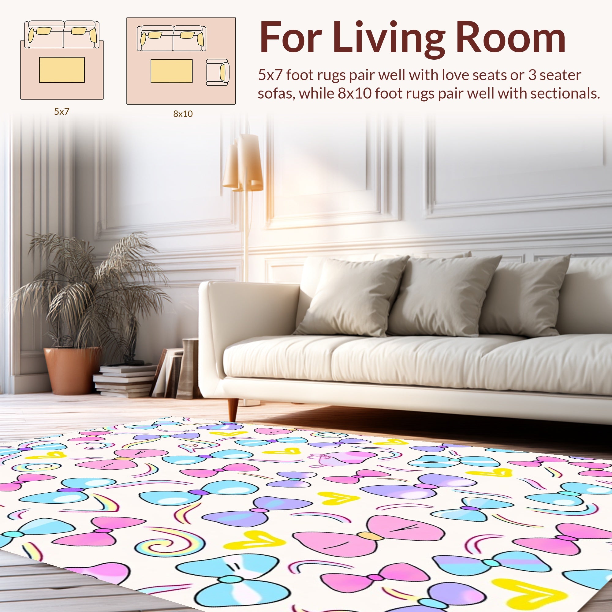 Pastel Bows and Hearts Pattern Rug