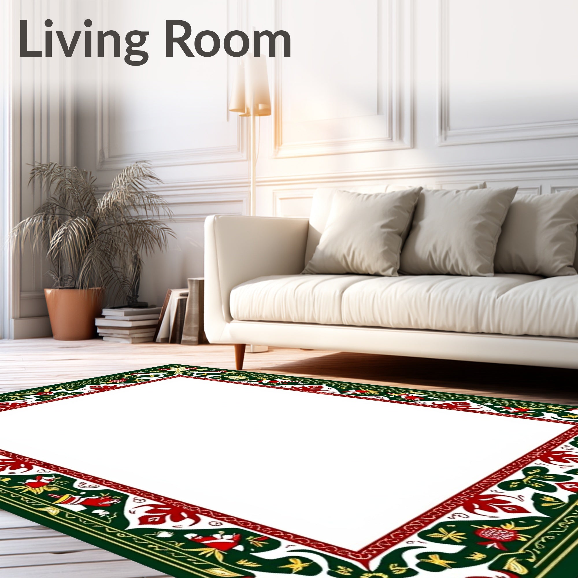 Intricate Green Red Floral Border Rug