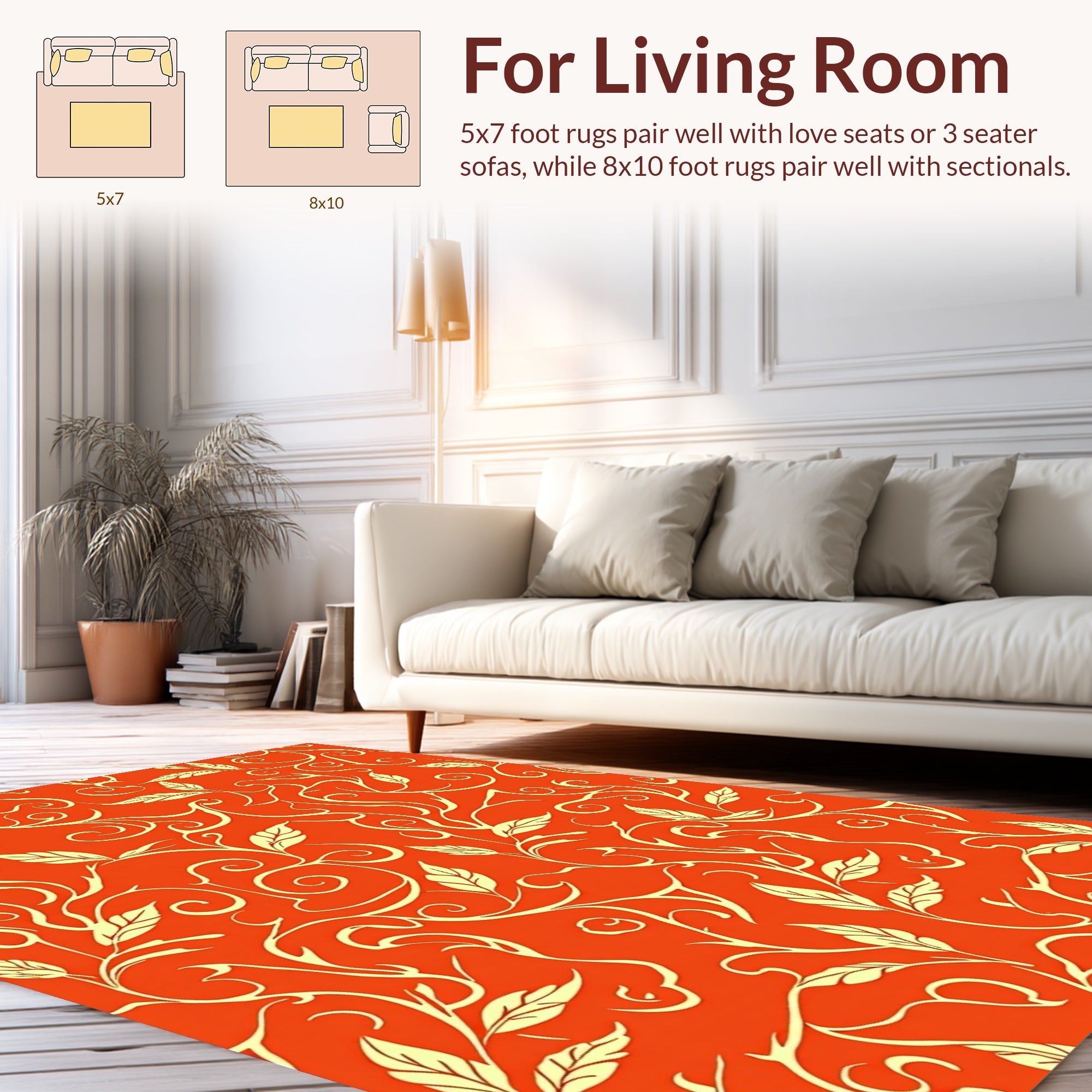 Bold Orange Vine Swirl Pattern Rug