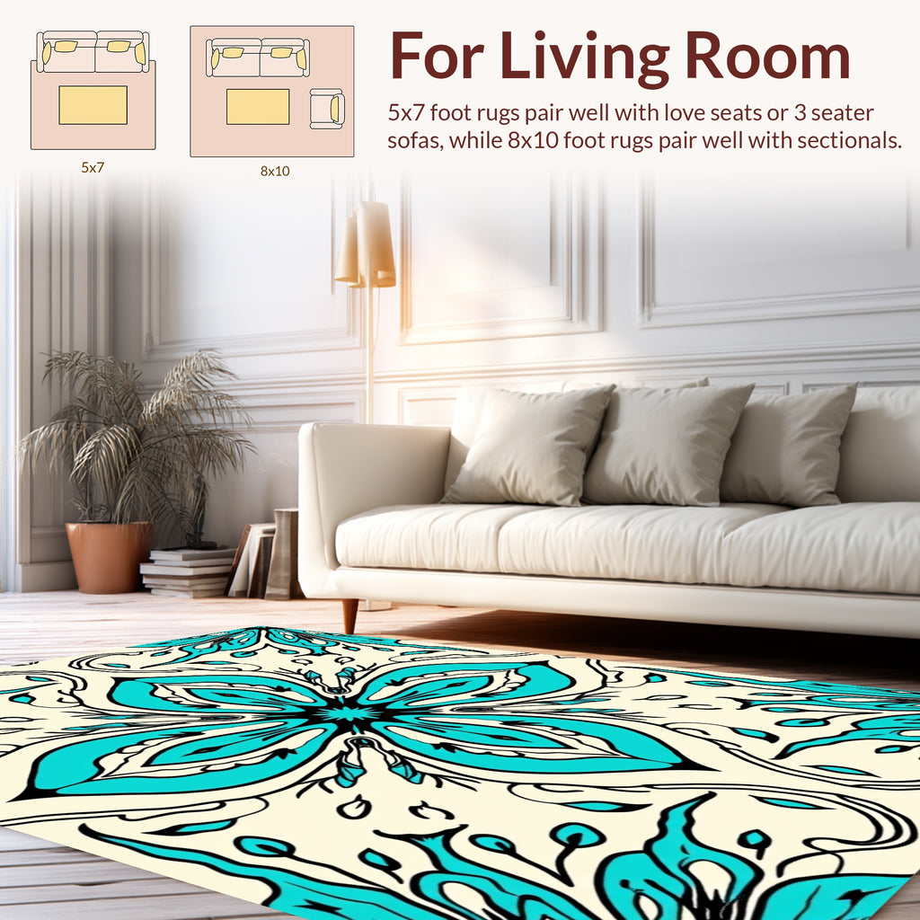 Aqua Floral Medallion Pattern Rug
