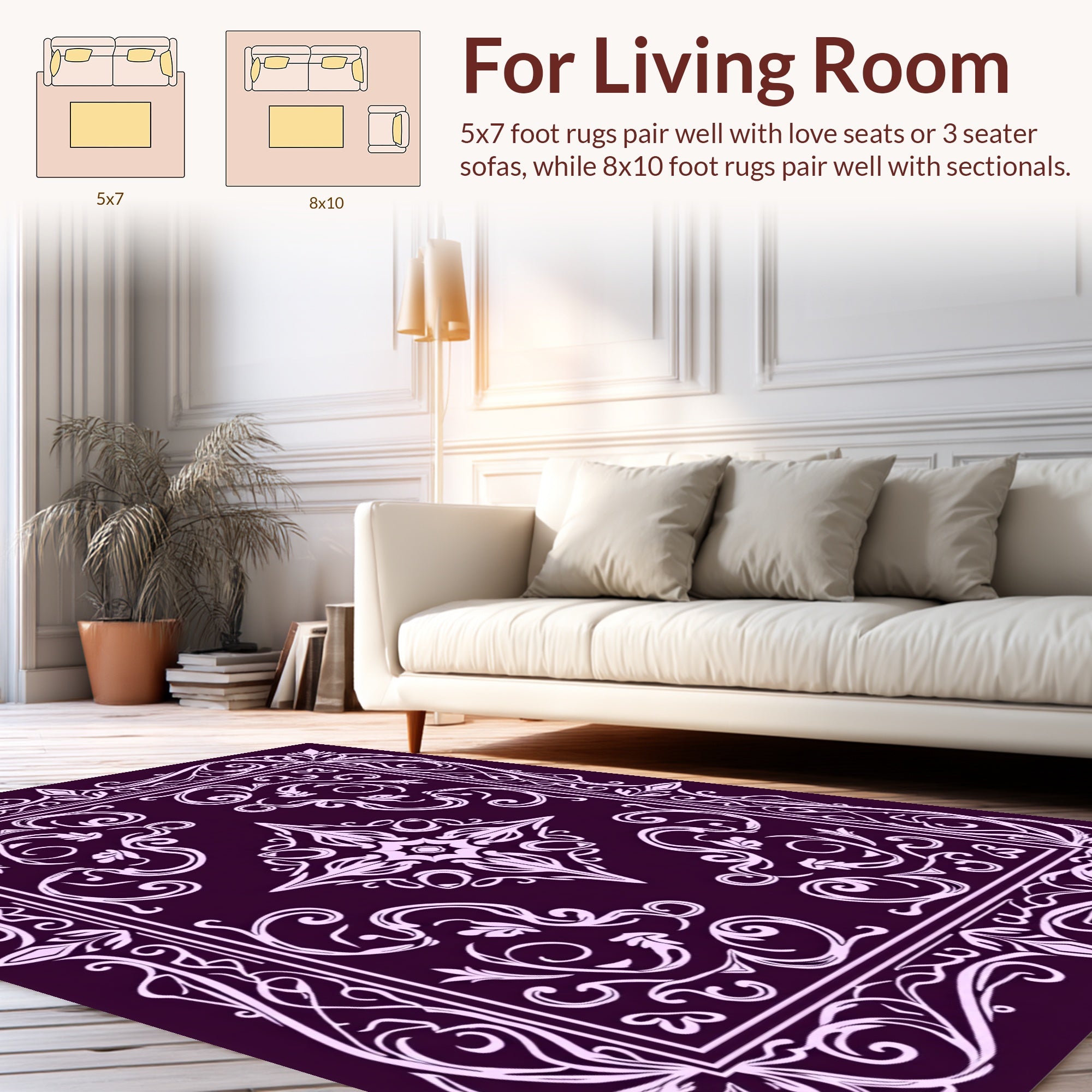 Elegant Scrollwork Floral Border Design Rug