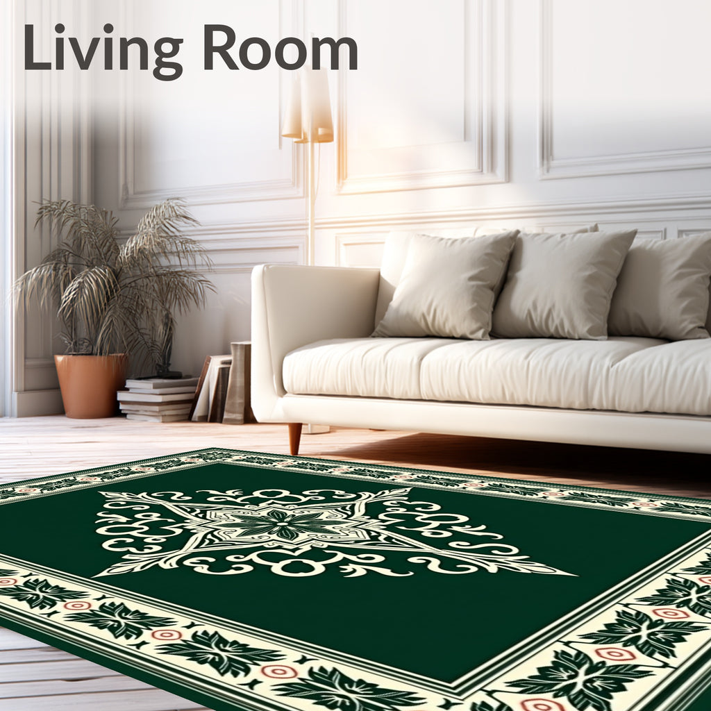Intricate Floral Mandala Cream Green Rug