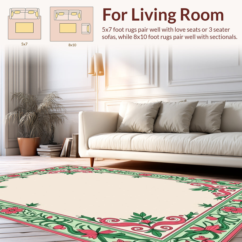 Vintage Floral Swirl Border Design Rug