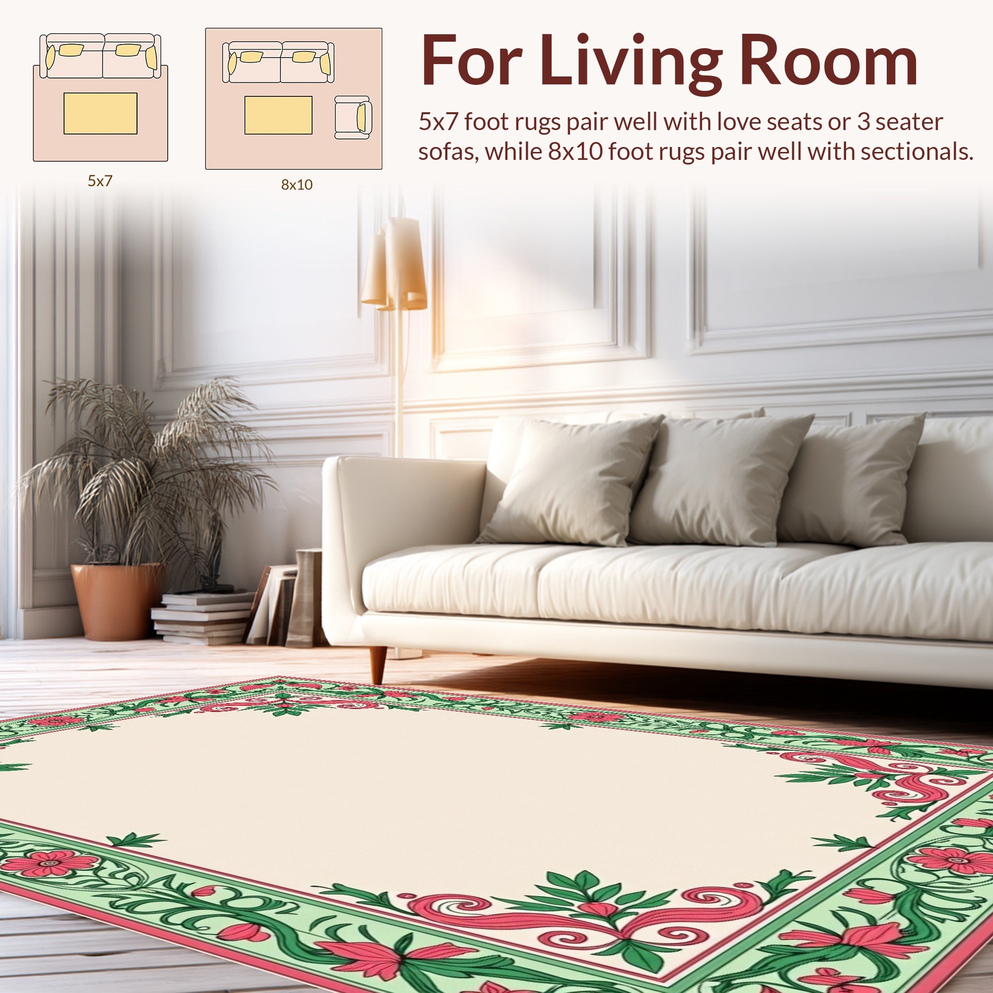 Vintage Floral Swirl Border Design Rug
