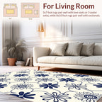 Dark Blue Floral Outline Pattern Rug
