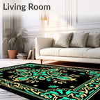 Black Teal Gold Baroque Medallion Rug