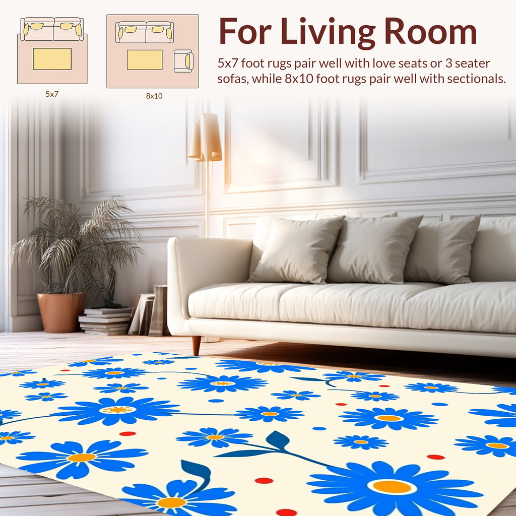 Bold Blue Daisy Pattern Rug