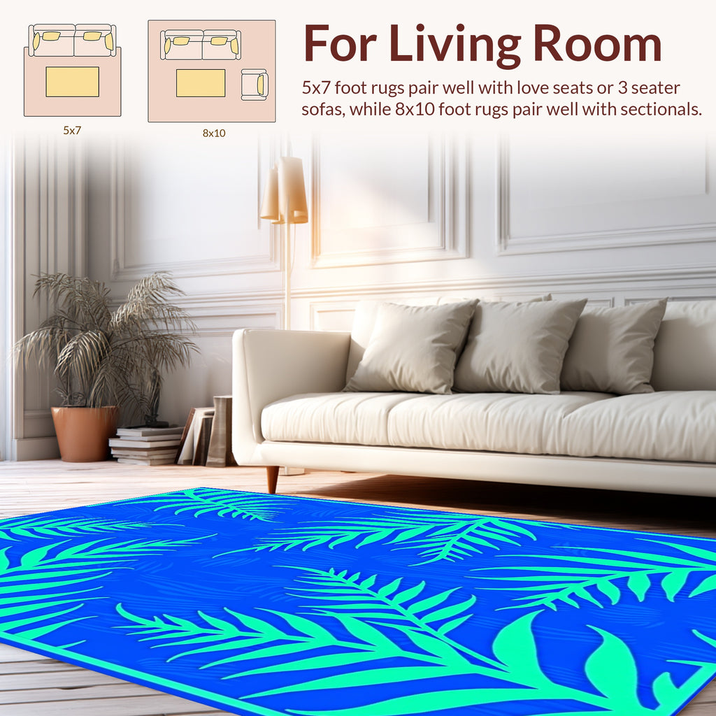 Bright Blue Fern Silhouette Print Rug
