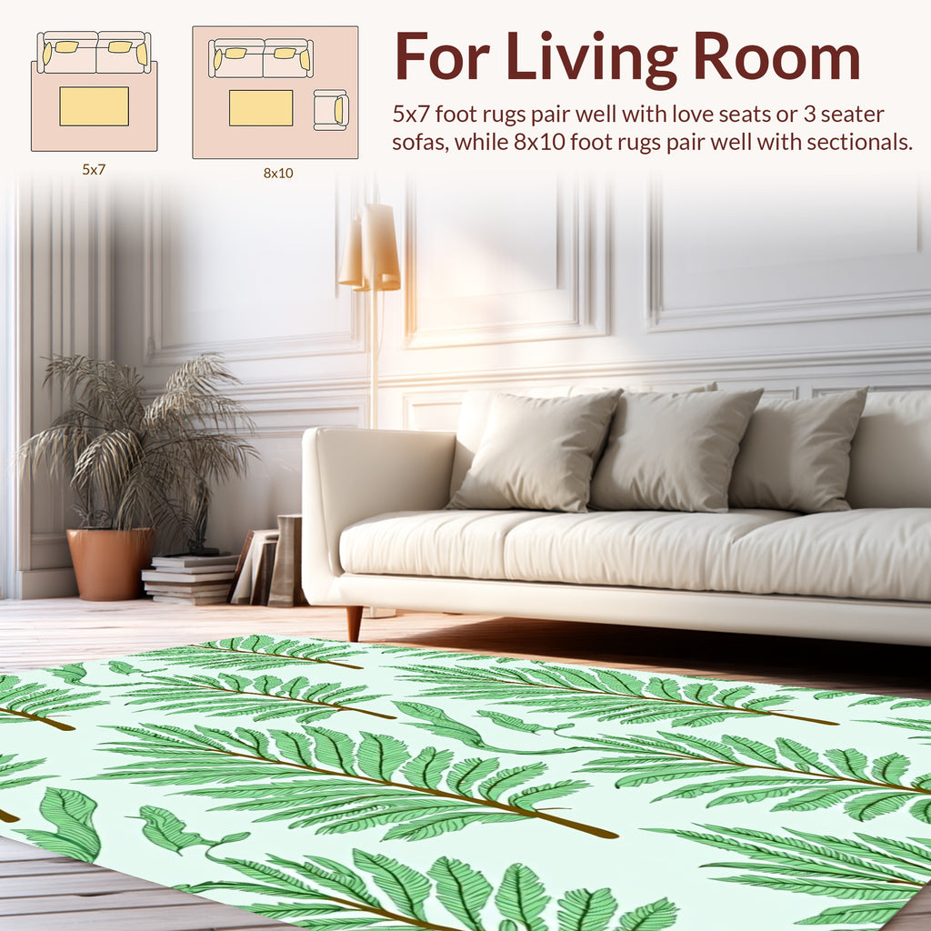 Green Leafy Branch Pattern Rug