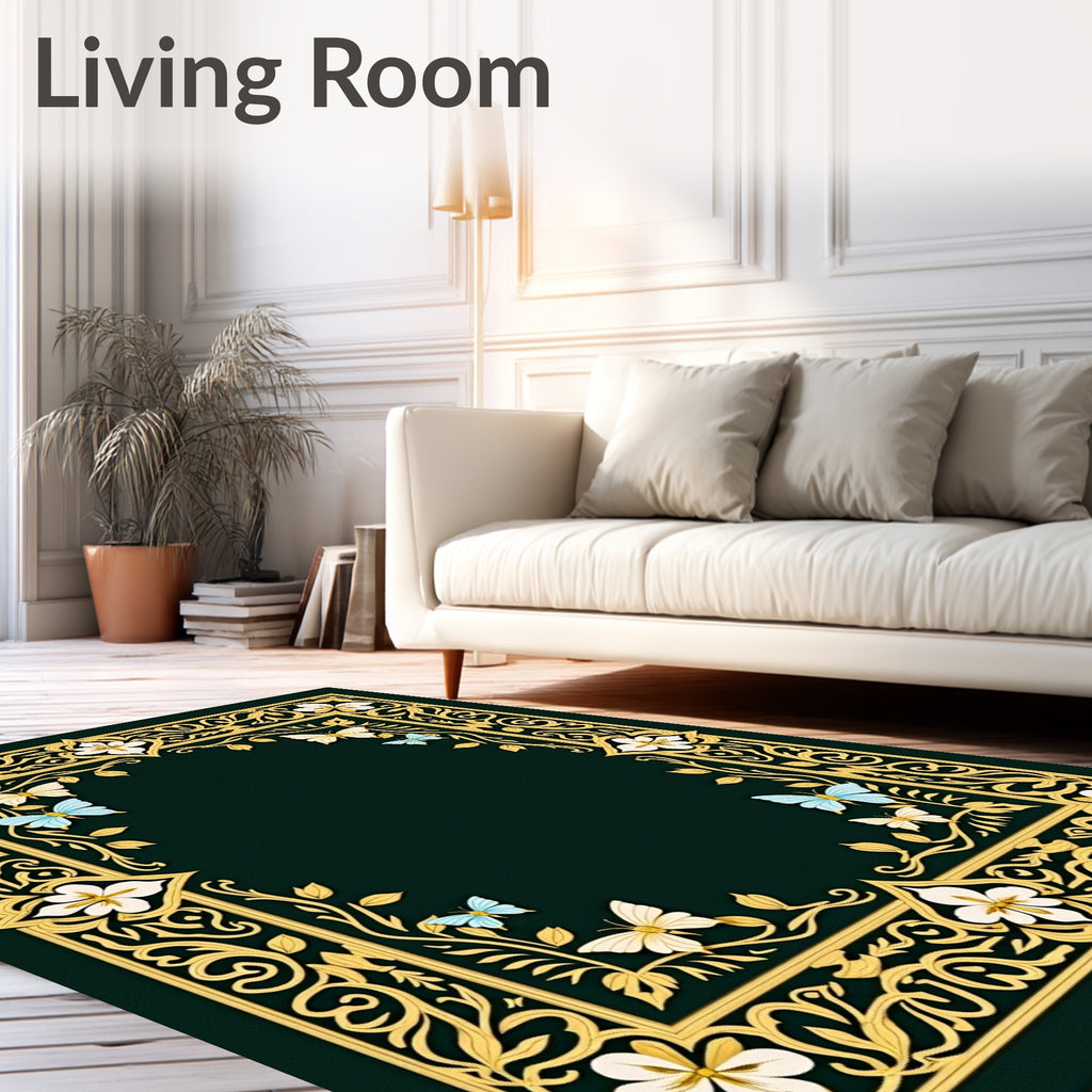 Ornate Floral Garden Butterfly Border Rug