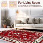 Red Floral Scrollwork Detailed Motif Rug