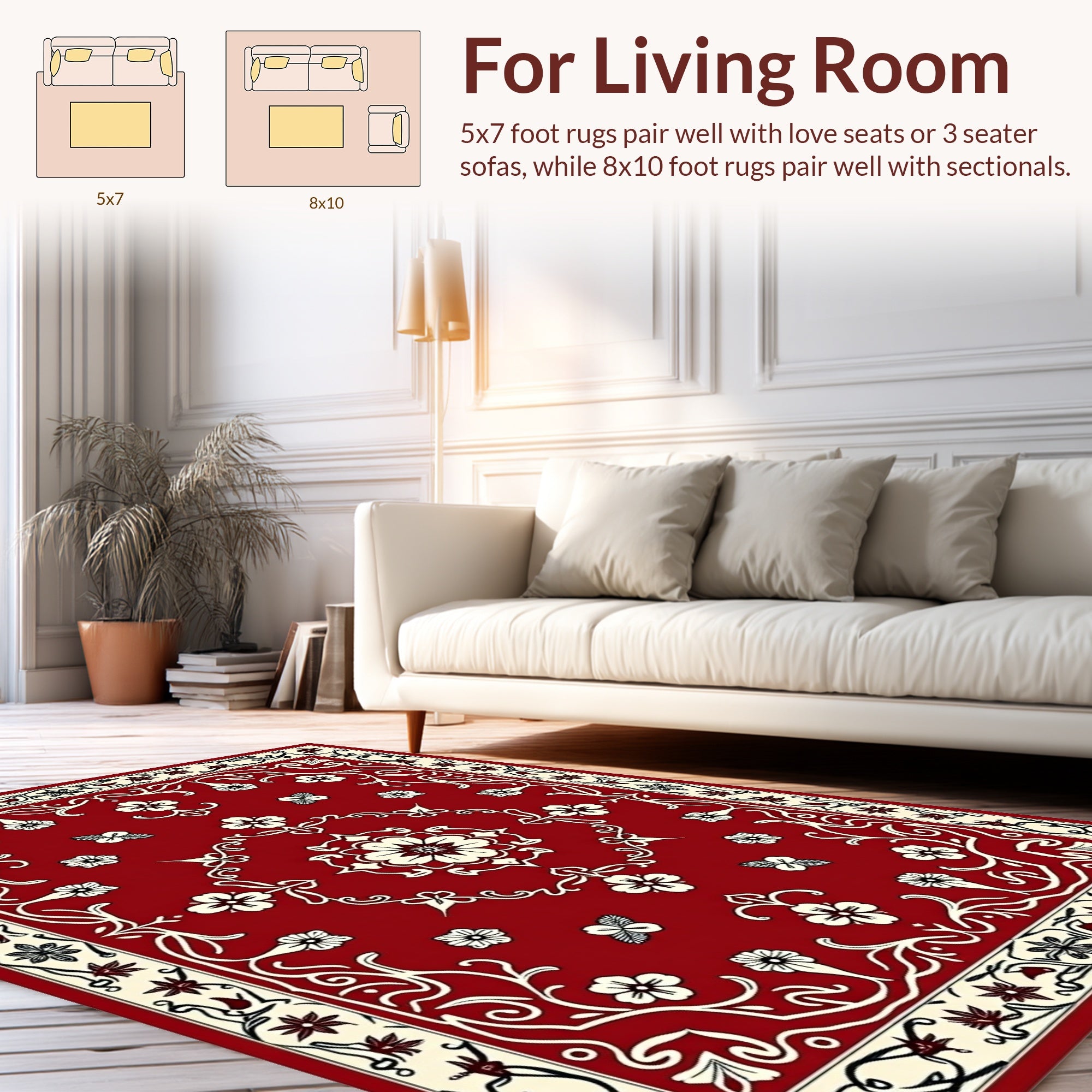 Red Floral Scrollwork Detailed Motif Rug